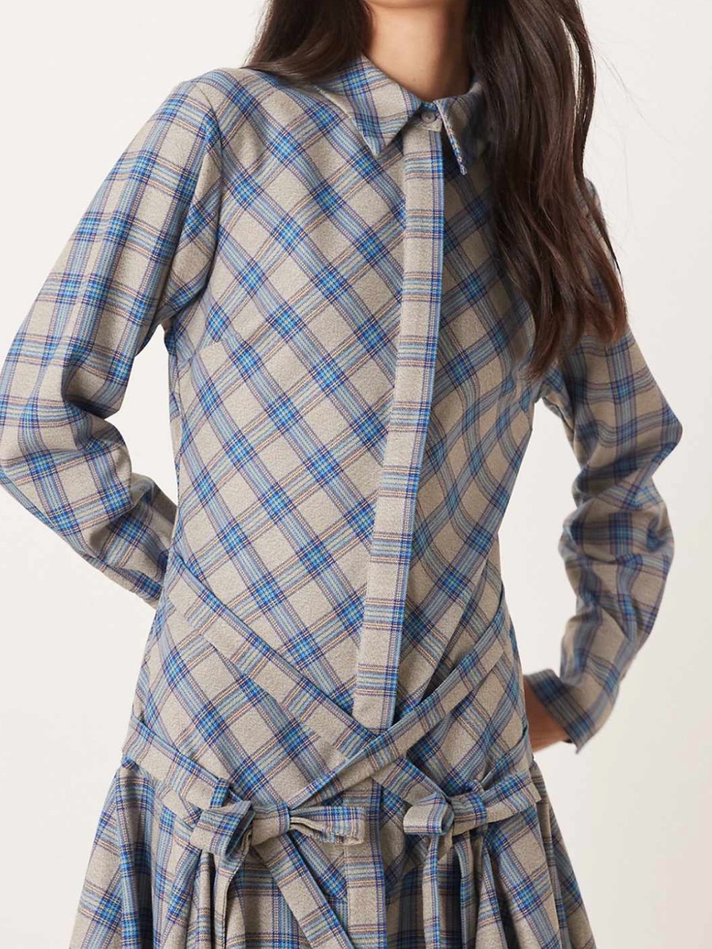 ASOS Plaid Mini Dress in Beige and Blue